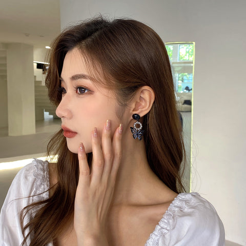 Black And Blue Butterfly Earrings