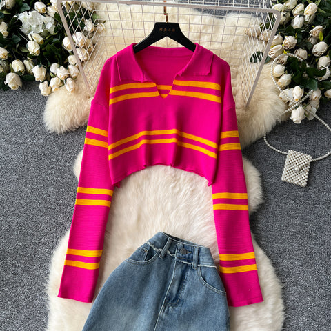 Striped Knitwear&Denim Skirt 2Pcs