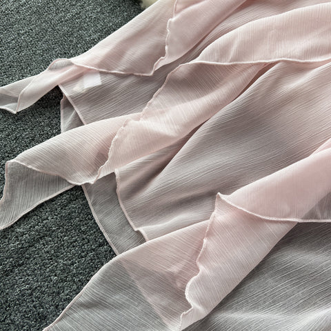 Irregular Design Ruffled Pink Halter Dress