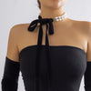 Courtly Velvet Bow Pearl Necklace&Bracelet