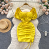 Bright Color Pleated Hip-wrapping Dress