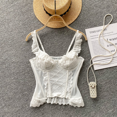 Lace Patchwork Fishbone Camisole Top