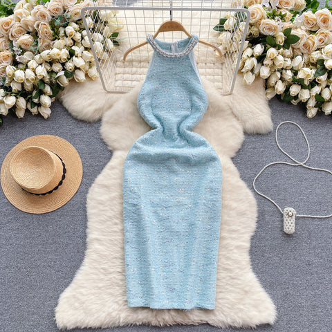 Premium Beaded Slim-fit Halter Dress