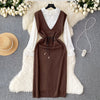 Chiffon Top&Knitted Vest Dress 2Pcs