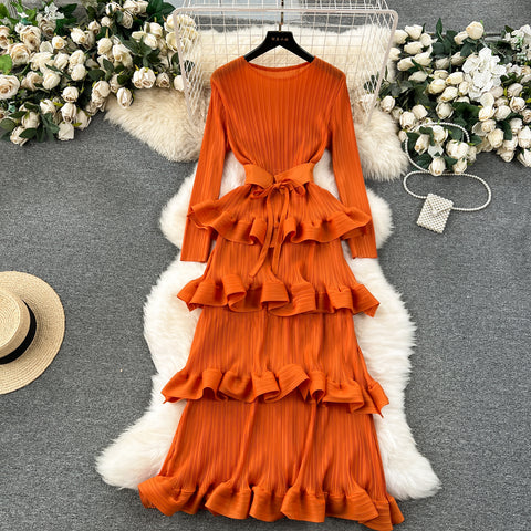 Niche Lace-up Ruffled Cake Dress