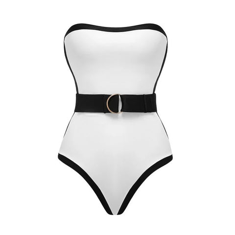 Simple Design Color Blocking One-piece Swimwear