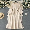 Round Collar Puffy Sleeve Knitted Dress