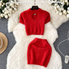 Hollowed Knitwear&Hip-wrapping Skirt 2Pcs