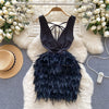 Premium Sleeveless Feather Hem Black Dress