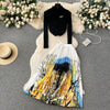 Black Knitwear&Floral Skirt 2Pcs