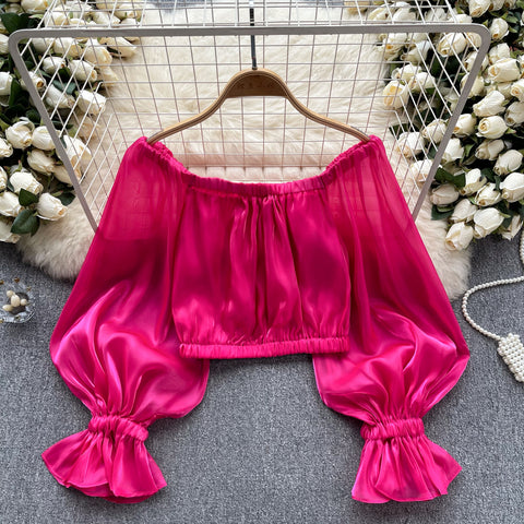 Off-shoulder Glossy Ruffled Top