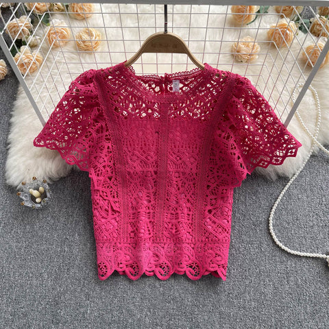 Niche Hollowed High-waisted Lace Top