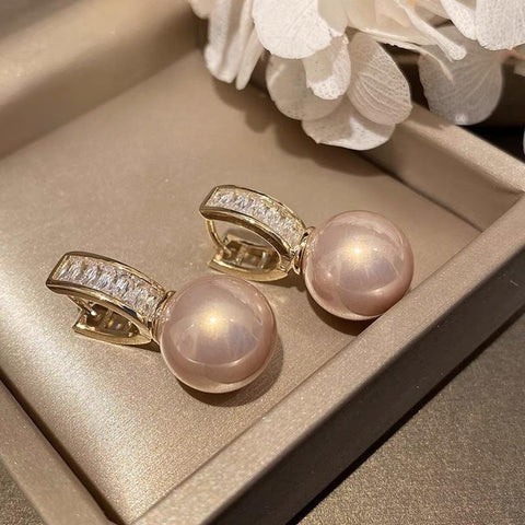 Pink Faux Pearl Copper Earrings