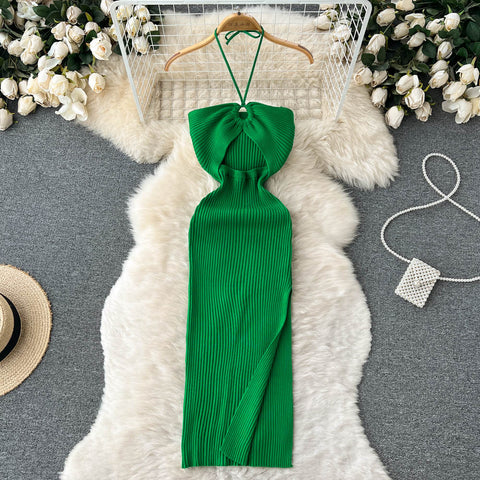 Solid Color Slim-fit Knitted Dress