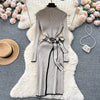 Elegant Lace-up Knitted Slim Dress
