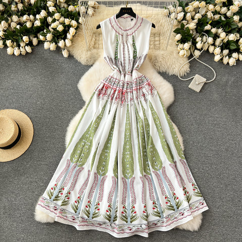 French Style Printed Vest Dress