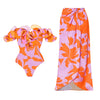 Floral Ruffled Swimsuit&Knotted Skirt 2Pcs