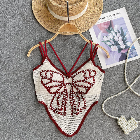 Chic Beaded Bow Knitted Camisole