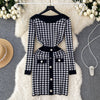 Premium Houndstooth Patchwork Knitted Dress