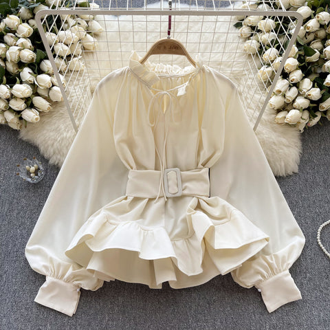 Courtly Lace-up Ruffled Shirt