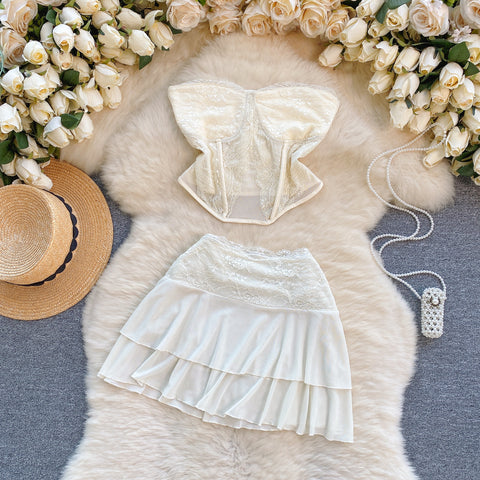 Strapless Top&Mini Skirt Lace 2Pcs