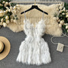 White Feather Fringed Halter Dress