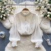 Courtly Long-sleeve Embroidery Lace Blouse