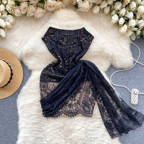 Sexy Embroidered Black Lace Dress