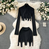Irregular Design Top&Skirt Black 2Pcs