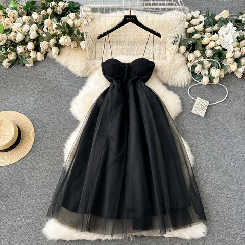 Elegant Black Mesh Slip Dress