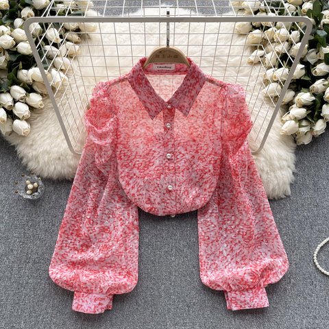 French Style Floral Mesh Blouse