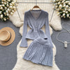 V-neck Cardigan&Pleated Skirt Knitted 2Pcs