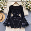 Fringed Cuff Sequined Black Dress