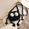 Black Furry Doll Canvas Crossbody Bag
