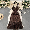 Vintage V-neck Velvet Halter Dress
