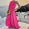 Solid Color One-shoulder Halter Beach Dress