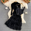 PU Patchwork Black Dress&Sweater 2Pcs
