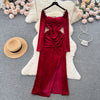 Vintage Rhinestone Studded Split Dress