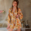 Japanese Style Lace-up Floral Bathrobe
