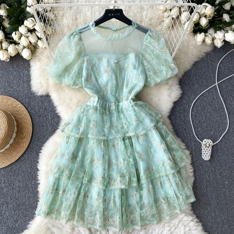 Crochet Lace Puff Sleeve Cake Dress