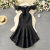 Courtly Off-shoulder Beaded Black Dress