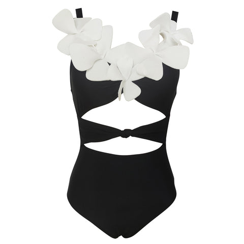 3d Floral Black&White One-piece Swimwear