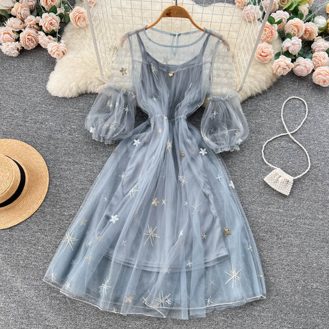 Fairy Mesh Puff Sleeve Dress