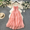 French Style Lace-up Ruffled Slip Dress