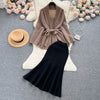 Lace-up Cardigan&Fishtail Skirt 2Pcs
