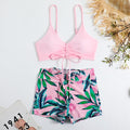 Drawstring Pleated Floral Patchwork Tankini