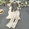Striped Sweater&Wide-leg Trousers Knitted 2Pcs