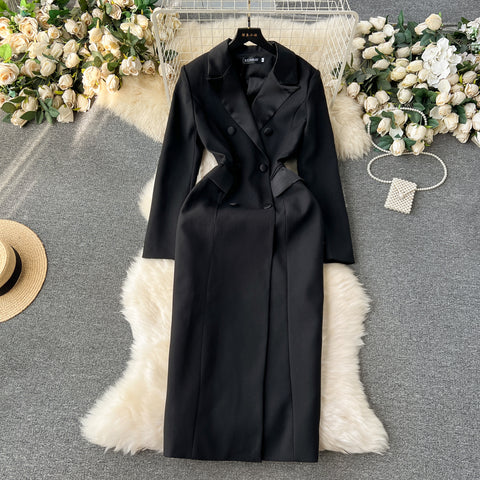 Double-breasted Black Coat Dress