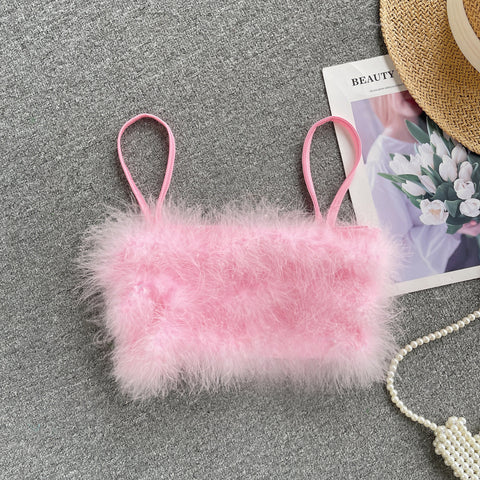 Chic Solid Color Furry Short Camisole