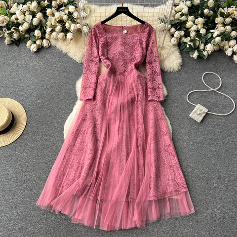 Elegant Crochet Lace Mesh Dress
